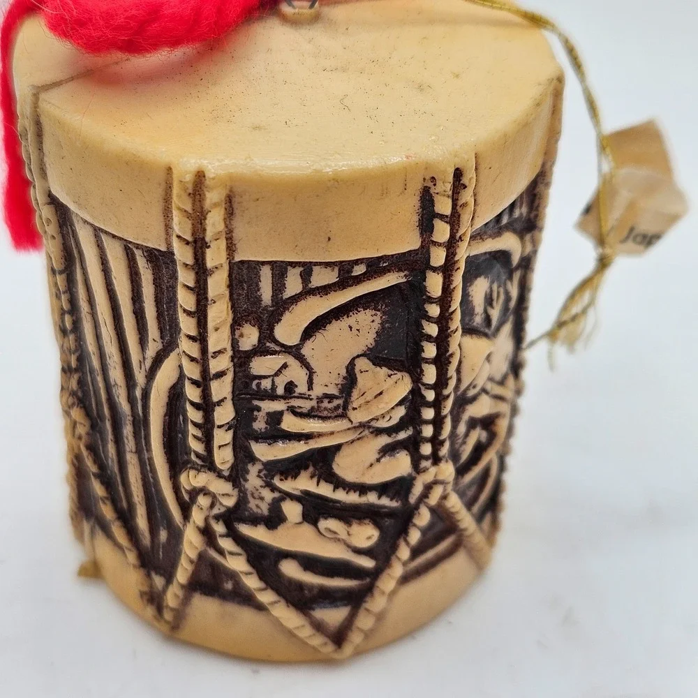 Vintage Japan Christmas Ornament Sleders Red Yarn Bow Folk Art